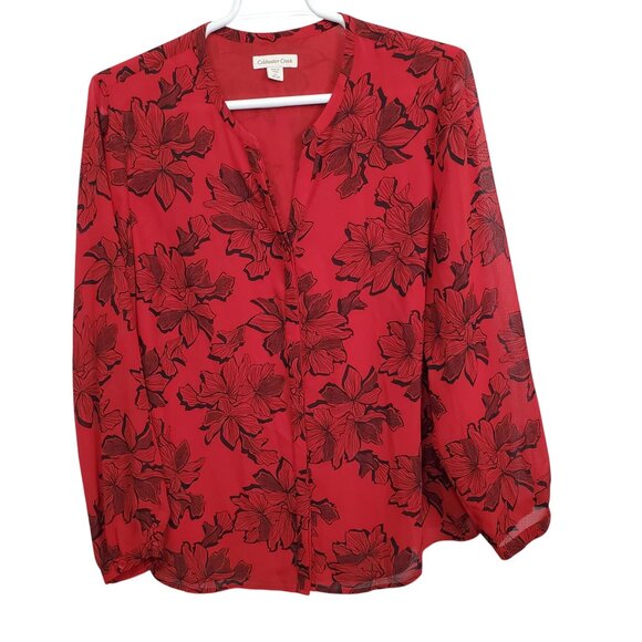 Coldwater Creek 2X Blouse Floral Print Chiffon Button Down Banded Collar Shirt - Picture 2 of 10